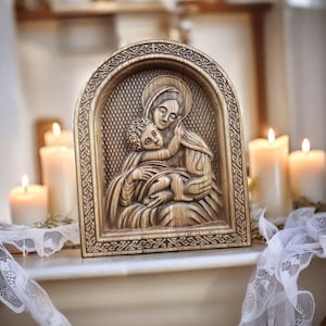Blessed Virgin Mary Wooden Carved Icon Our Lady Wall Hanging Our Lady Bethlehem Virgin Mary Religious Gift Wooden Carved Icon Mother God