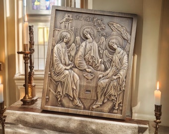 Holy Trinity Wooden Carved Icon Holy Trinity Orthodox Icon of the Holy Trinity the Trinity Orthodox Icon Religious Carving Art Trinity Icon
