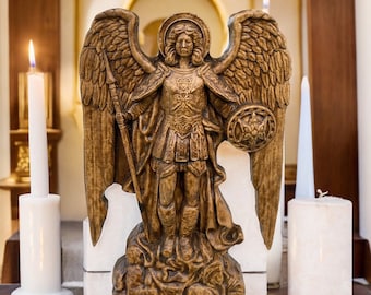 Archangel Michael Natural Wood Statue Christian Statue Gift Idea St Michael Wooden Carved Christian Sculpture Religious Art Christian Gift