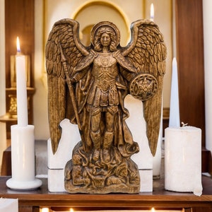 Archangel Michael Natural Wood Statue Christian Statue Gift Idea St Michael Wooden Carved Christian Sculpture Religious Art Christian Gift