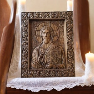 Our Lord Jesus Wall Plaque Christ the Saviour Christian Gift Wood Carving Religious Icon Wall Art Christ Almighty Orthodox Byzantine Icon