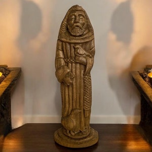 St. Francis Statue Saint Francis Wood Statue St. Francis of Assisi Patron Saint of Animals St. Francis Wood Sculpture Catholic Wooden Statue