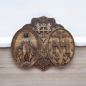 Our Lady of Lourdes Virgin Mary Wooden Wall Plaque Christian Christmas Gift Religious Home Decor House Warming Gift Our Lady Wood Wall Art