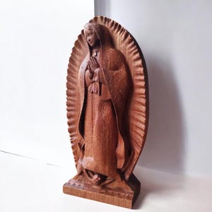 Virgen Guadalupe Virgin Mary Wood Statue Religious Decoration Catholic Home Altar Our Lady of Guadalupe Wooden Carved Statue Lady of Lourdes