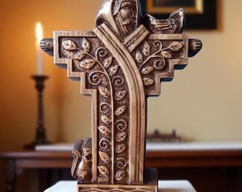St.Francis Wooden Statue Saint Francis Statue St.Francis of Assisi Patron Saint of Animals Catholic Statue Saint Francis Assissi Wood Statue