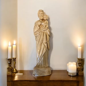 St. Joseph Holding Baby Jesus Statue St. Joseph Patron Saint of Workers Wood Carvings Gift Religious Home Decor Catholic Art Saint Joseph