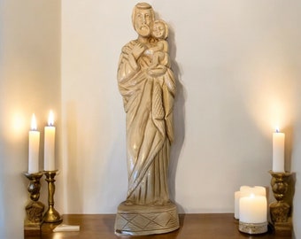 St. Joseph Holding Baby Jesus Statue St. Joseph Patron Saint of Workers Wood Carvings Gift Religious Home Decor Catholic Art Saint Joseph