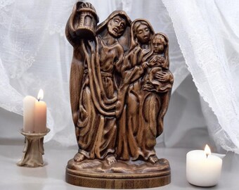 Heilige familie houten gesneden katholiek standbeeld Byzantijns standbeeld kerstcadeau idee cadeau voor papa De heilige familie houten gesneden standbeeld Mary Joseph