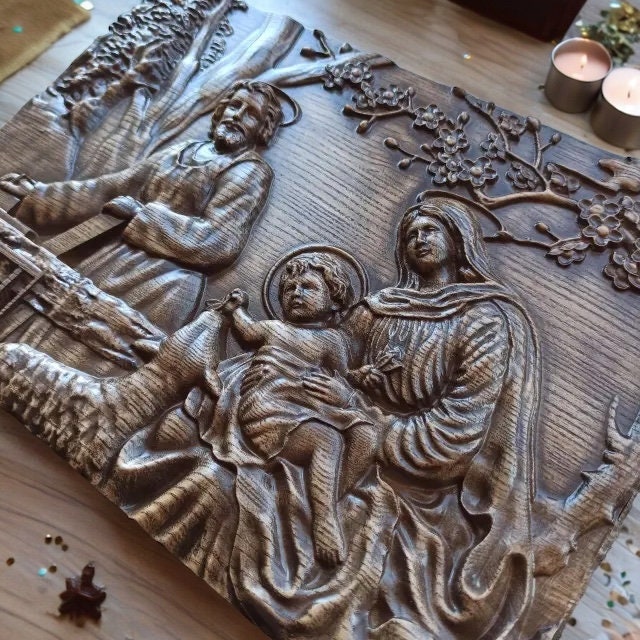 Holy Family Wooden Carved Catholic Wall Art Byzantine Icon Christmas ...