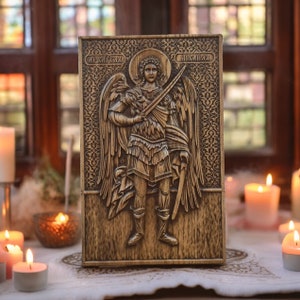 Saint Michael Wood Altar Archangel Michael Chriatian Religious Wood Carving Statue Christian Archangel Michael Religious Statue St. Michael