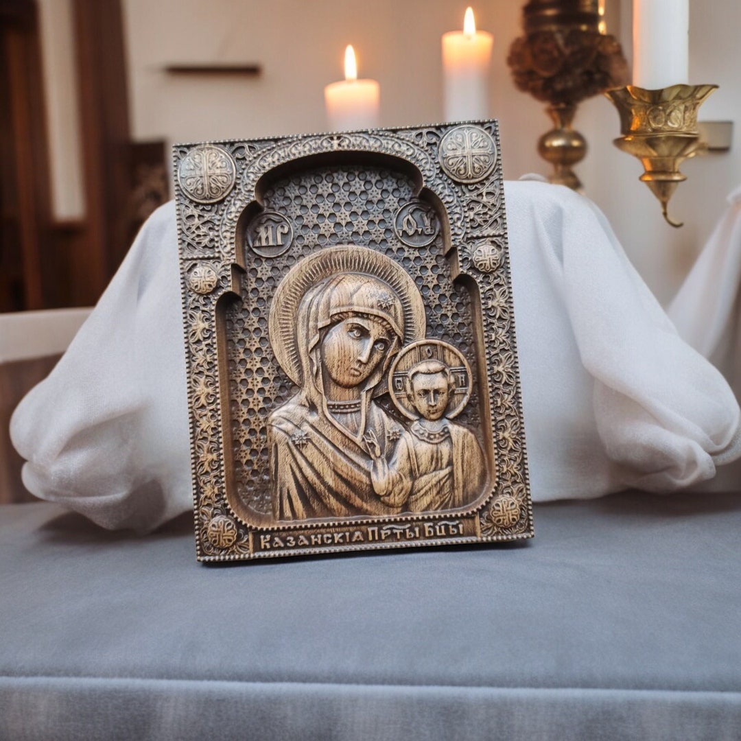 Blessed Our Lady Wooden Icon of Virgin Mary Exquisite Religious Art ...