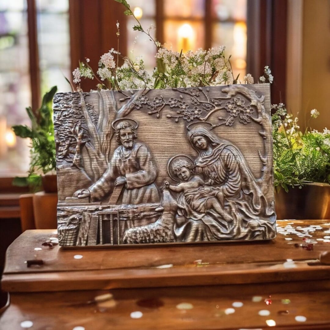 Holy Family Wooden Carved Catholic Wall Art Byzantine Icon Christmas ...