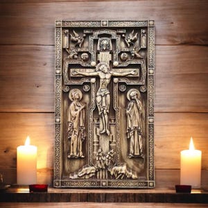 The Crucifixion Icon Wood Plaque Icon Religious Gift Jesus Christ Holy Cross Handmade Greek Orthodox Icon Byzantine Art Wooden Station Gift
