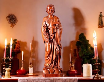 St. Joseph Statue for the Home Altar Saint Joseph Wooden Statue Religious Catholic Decorations Religious Gifts Saint Joseph Wooden Statue