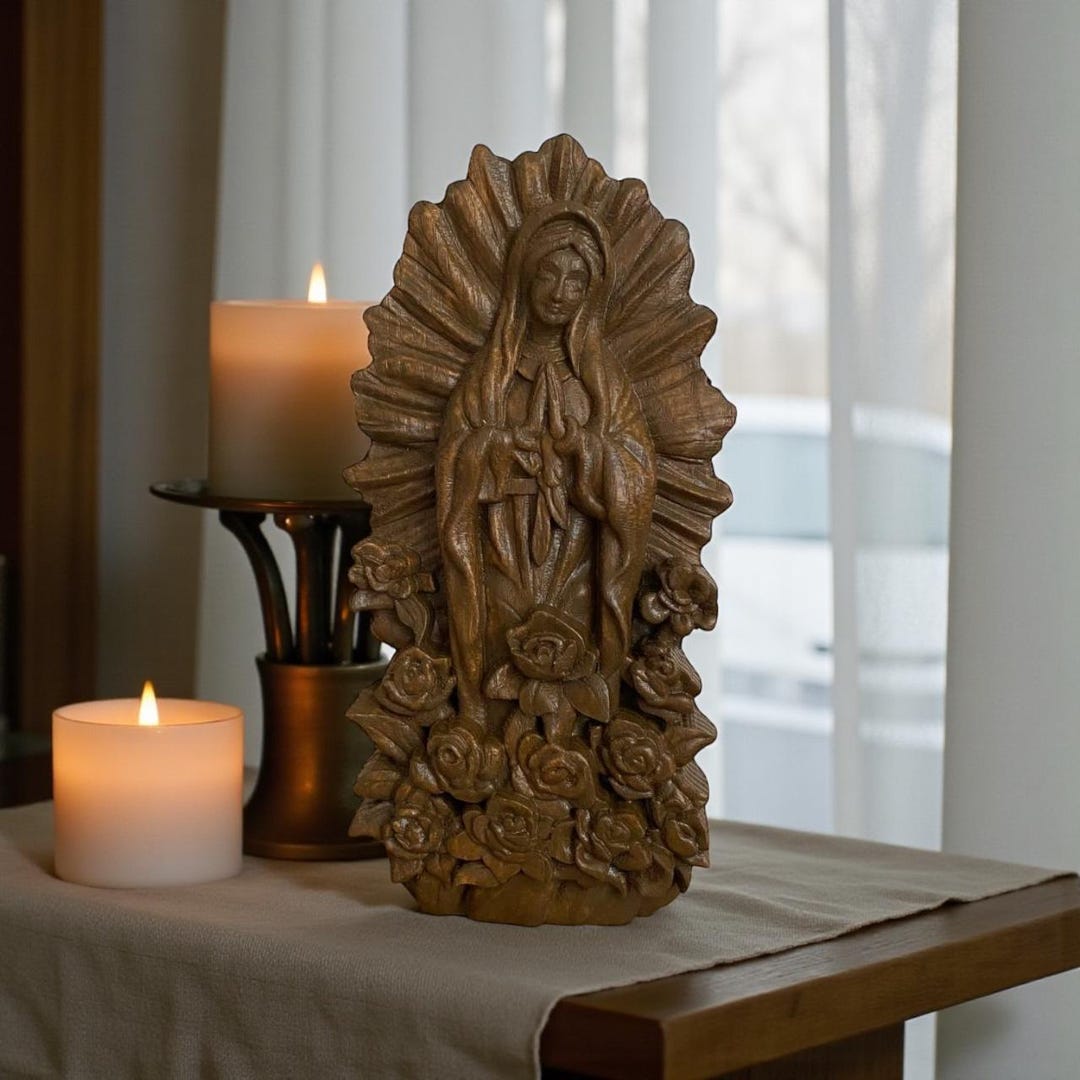 Our Lady of Lourdes Catholic Statue Wooden Virgin Mary Statue Virgin of ...