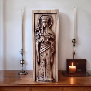 Saint Helena Helen Helena Statue Catholic Statue Religious Figure of Wood Saint Helena the Empress Wood Carving Wooden Icon Religious Statue