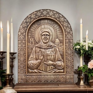 Icon Wooden Matrona of Moscow Orthodox Icon Blessed Matrona Saint Matrona Orthodox Icon Saints Icon Christian Icon Byzantine Icon St Matrona