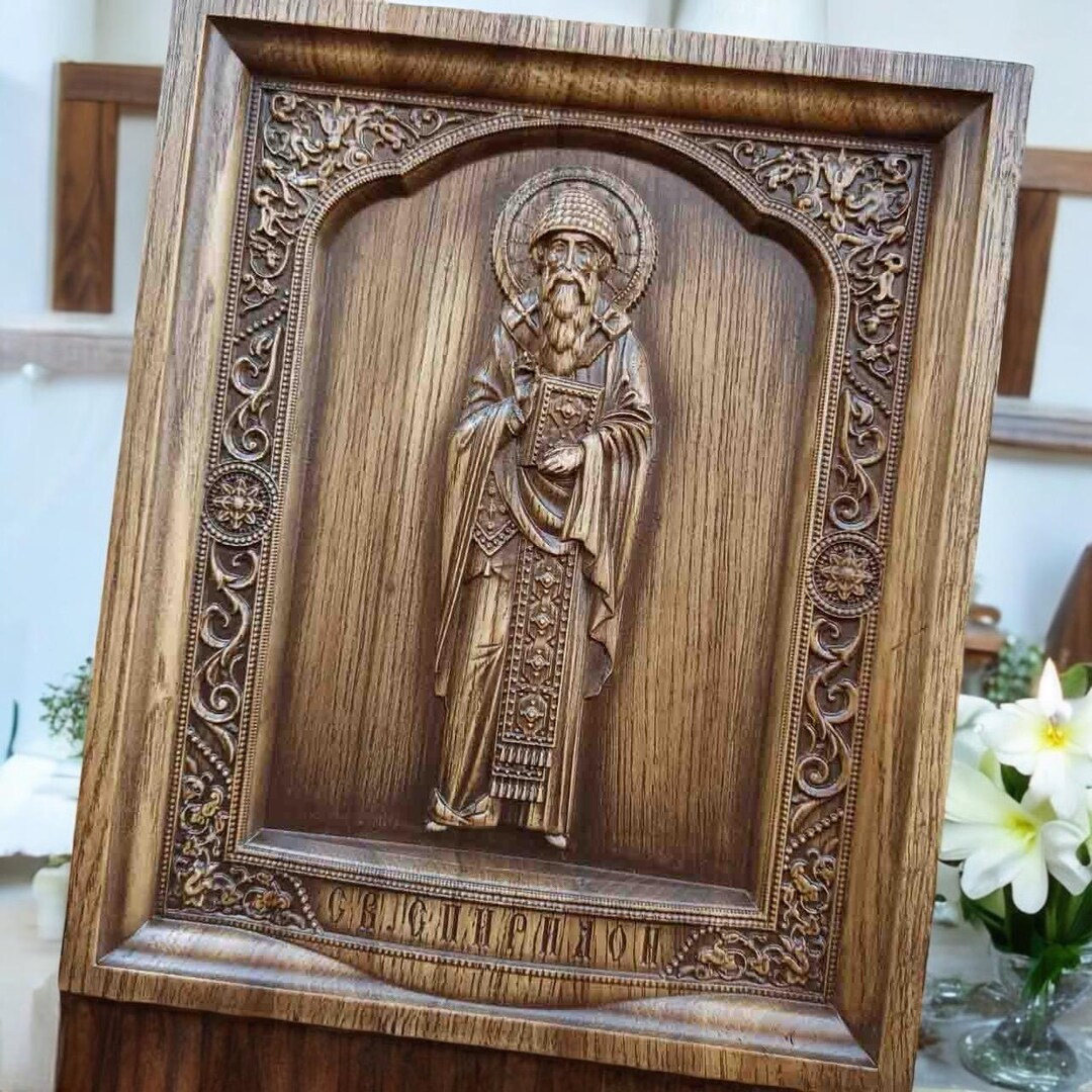 Saint Spyridon Icon Wooden Greek Orthodox Icon of St Spyridon ...