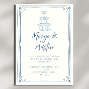 Editable Engagement Party Invitation | Champagne Tower Celebration Invite | Modern Script Template | Printable Digital Download