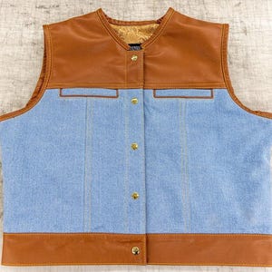 Leather Builder Biker Vest Brown Leather Vest Blue Denim Vest Leather Men Vest Biker vest Motorcycle Vest Men Motorcycle Gifts For Men