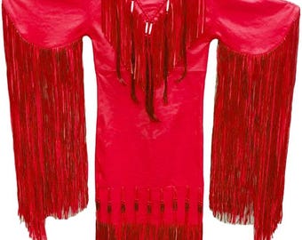 Rotes Leder Fransen Brautkleid: Native Beaded Powwow Regalia