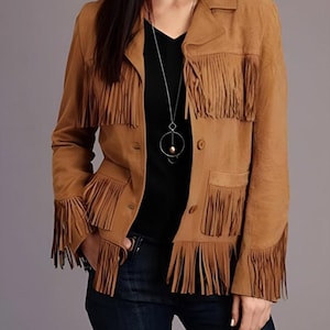 Veste femme en daim à franges, veste western vintage à franges, veste en cuir pour femme, cuir suédé véritable, veste western, cadeaux pour femme