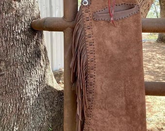 Handmade Suede Leather Chaps: Western Fringed Horse Riding Costume