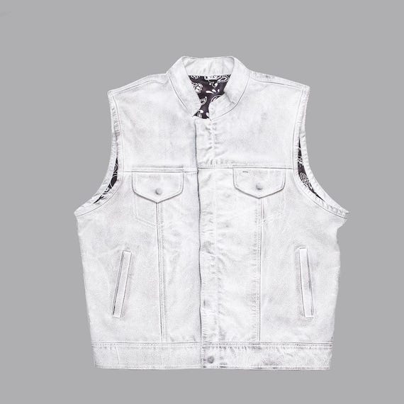 MC Leather Hunt Club White Paisley Bandana Custom Bishop Vest Biker Motorcycle Etsy