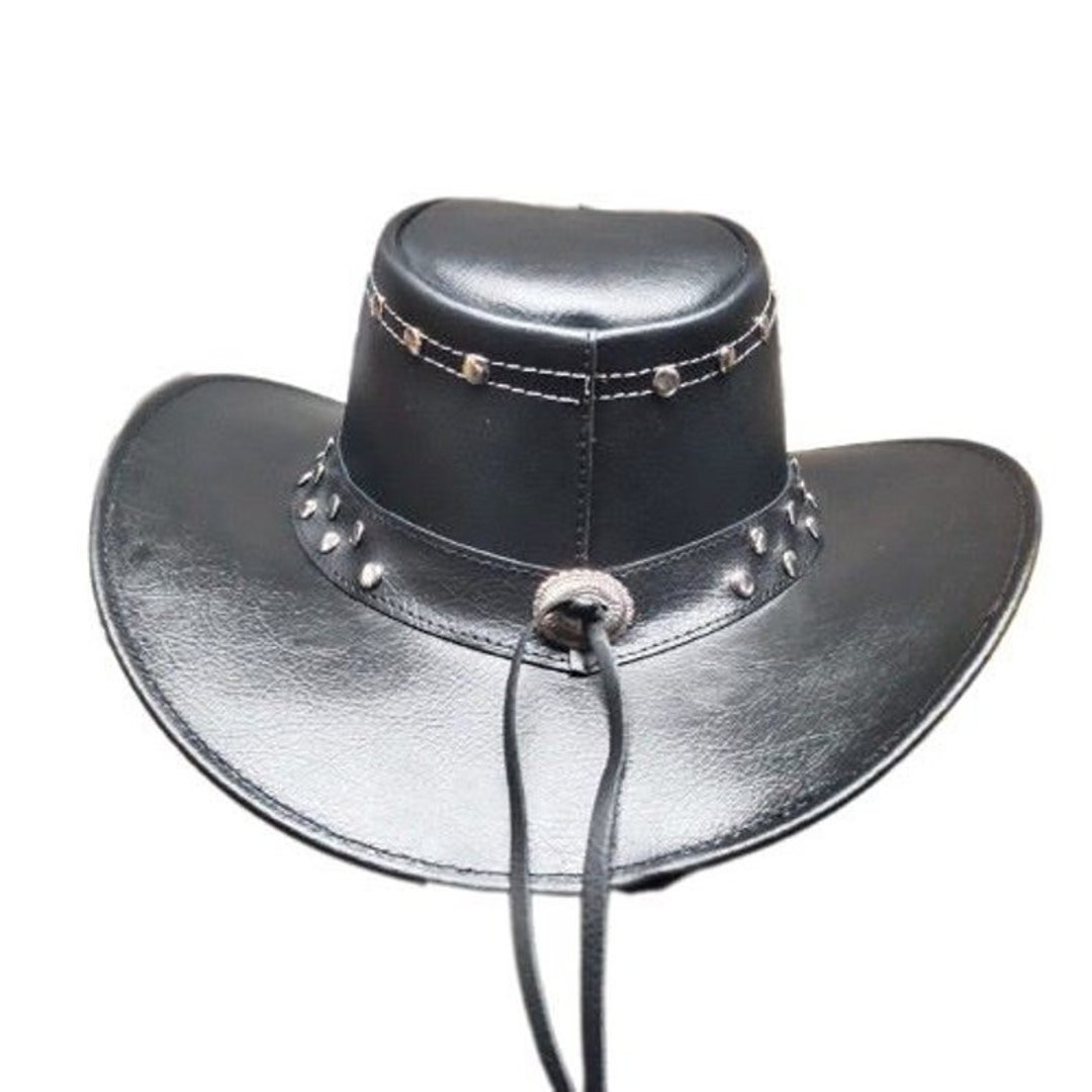 Handmade Leather Cowboy Hat: Black Beaded Western Style - Etsy display picture 1