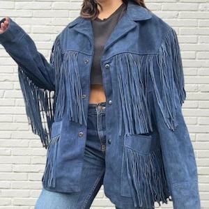 Fringe Suede Women&#39;s Jacket, Fringe Western Vintage Jacket Ladies Leather Jacket, Genuine Suede Leather, Western Jacket, Gifts For Women