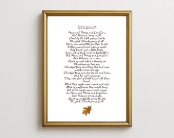 Thanksgiving gedicht afdrukbare The First Thanksgiving van allemaal door Nancy Byrd Turner 8 x 10 Instant Download