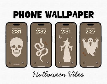 Neutrale Halloween-telefoonbehangachtergrondset