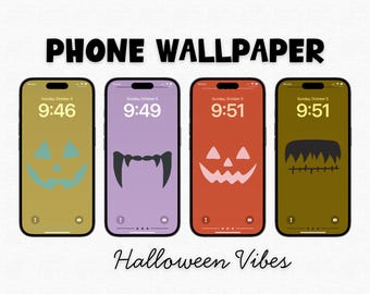 Telefoonachtergronden Halloween Vibes, 4 leuke digitale Halloween-achtergronden, minimaal Halloween-vergrendelscherm iPhone