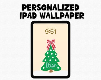Leuke kerstboom gepersonaliseerde kinder-iPad-behangachtergrond