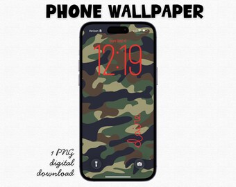 Camo Personalized Phone Wallpaper, Camo Print Background, Chic Aesthetic Phone Wallpaper, Customized  Phone Background