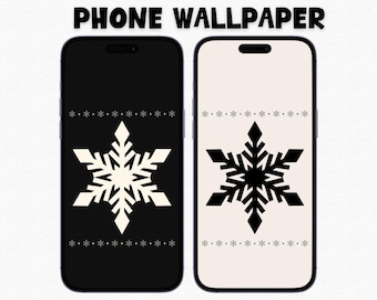 Telefoonachtergrond winter, klassiek sneeuwvlok zwart en ivoor, kersttelefoon lockscreen