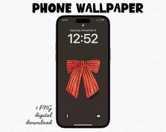 Telefoonachtergrond kerst, telefoonachtergrond zwarte rode strik: minimalistisch chique kersttelefoon lockscreen (digitale download)
