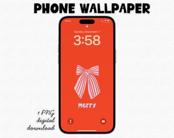 Telefoonachtergrond kerst, telefoonachtergrond vrolijk met strik, telefoonachtergrond kerst