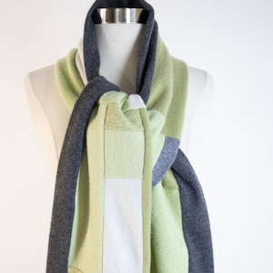 Reversible Upcycled Cashmere Scarf: Handmade Patchwork, Olive Green & Gray
