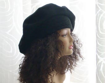 Oversized Tam, Oversize Baret, Multi-maten, Zwarte Oversize Fleece Tam/Slouchy Baret, Ruime Hoed voor Dreadlocks