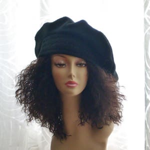 Oversized Tam, Oversize Beret, Multi-sizes, Black Oversize Fleece Tam/ Slouchy Beret, Roomy Hat for Dreadlocks image 2