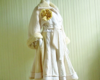 Upcycled Sweater Coat: Handmade Winter White Wedding Coat, Size S/M