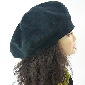 Oversized Black Beret, Black Satin Lined Beret/Faux Suede Beret, Roomy Tam, Adjustable Size Hat, Dreadlock Hat image 1