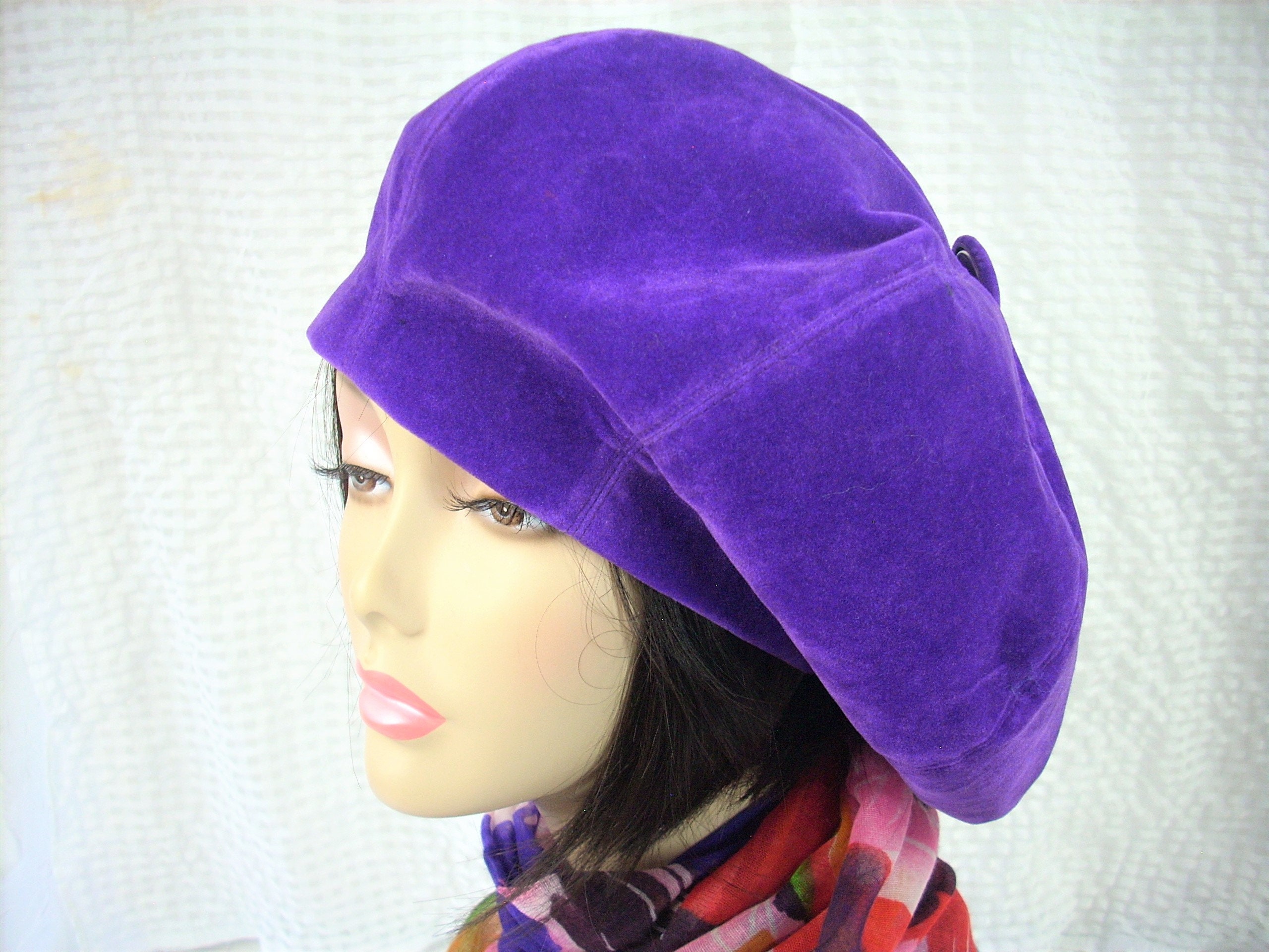 Purple Velvet Beret Hat Purple Slouchy Velvet Beret – IamMe Store main image 3