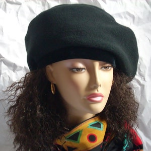 Oversized Black Beret, Black Fleece Tam, with Stretch Velvet Headband, Ideal for Dread Locs, Larger Heads, Various Adjustable Sizes
