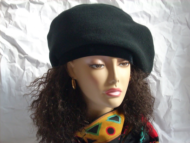 Oversized Beret, Black Beret, Tam, Oversize Black Fleece Beret with Stretch Velvet Band Headband, Hats for Dread Locks, Multi-sizes image 1