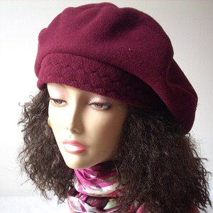 Oversize Tam/ Beret/Oversized Slouchy Tam/Multi Sizes/Burgundy Fleece Hat/Roomy Hat for Dreadlocks/Hat for Large Heads, Adjustable Sizes image 3