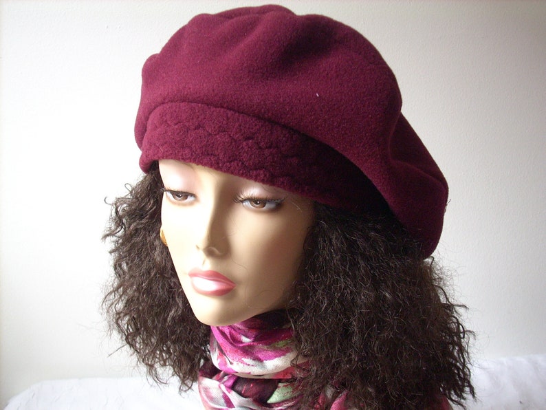 Oversize Tam/ Beret/Oversized Slouchy Tam/Multi Sizes/Burgundy Fleece Hat/Roomy Hat for Dreadlocks/Hat for Large Heads, Adjustable Sizes image 3