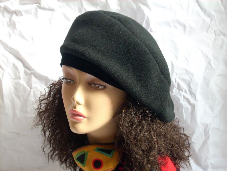 Oversized Beret, Black Beret, Tam, Oversize Black Fleece Beret with Stretch Velvet Band Headband, Hats for Dread Locks, Multi-sizes image 8