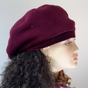 Oversized Beret, Slouchy Beret, Burgundy Tam, Fleece Beret with Stretch Velvet Band Headband, Multi-sizes image 9